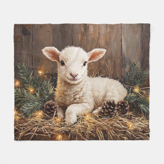 Schattige kerstlam rustiek schilderij fleece deken (Voorkant (Horizontaal))