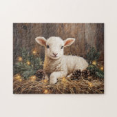 Schattige kerstlam rustiek schilderij legpuzzel (Horizontaal)