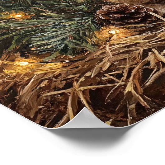 Schattige kerstlam rustiek schilderij poster (Hoek)