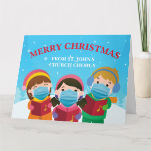Schattige kerstliedjeszangers met mondkapje Covid- Kaart