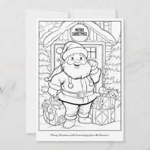 Schattige Kerstman bij het gezin thuis kunst kleur Feestdagenkaart