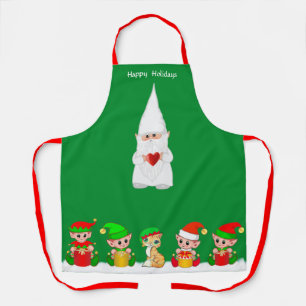 Schattige Kerstman Dwerg en Elf Team op Groen Schort