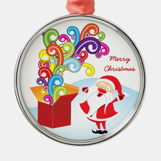 Schattige kerstman en cadeaudoos Kerstornament Metalen Ornament (Voorkant)