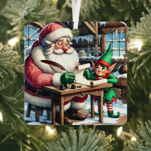 Schattige kerstman en elf kerst metalen ornament