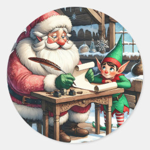 Schattige kerstman en elf kerst ronde sticker