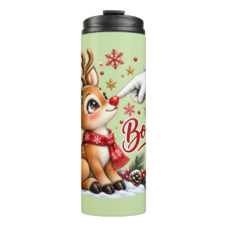 Schattige Kerstman En Neus Tik Van Rendier Kerstmi Thermosbeker