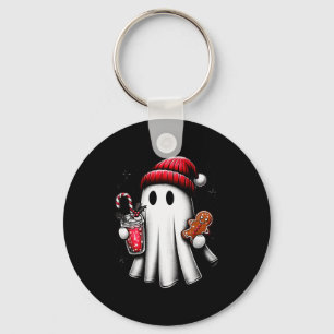 Schattige Kerstman Geest Drinkt Koude Koffie Chris Sleutelhanger