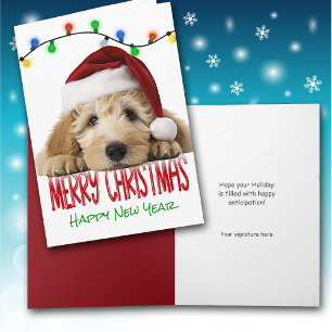 Schattige Kerstman Goldendoodle Kerstkaart Feestdagen Kaart