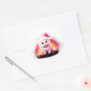 Schattige Kerstman Kat Ronde Sticker