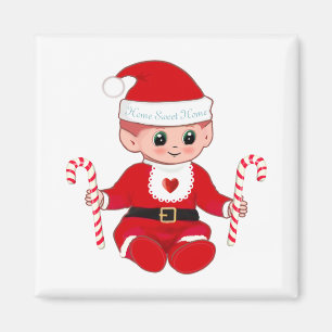 Schattige Kerstman Kerstkind Elf & Kerststokken Magneet