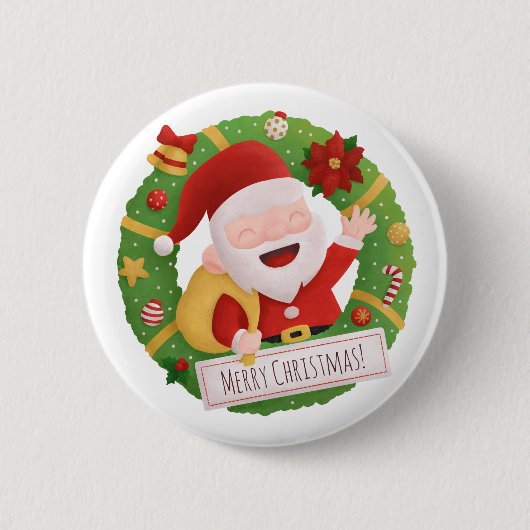 Schattige kerstman kerstkrans knop ronde button 5,7 cm (Voorkant)