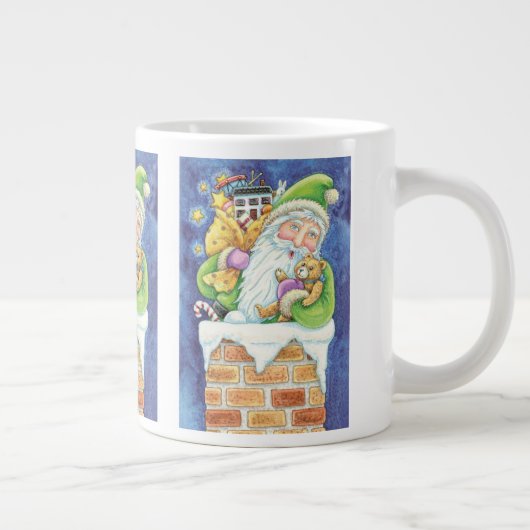 Schattige kerstman, Kerstman in schoorsteen met sp Jumbo Mok (Rechts)