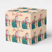 schattige kerstman met cadeaus en speelgoed in sac bedankdoosjes (Voorkant Zijde)