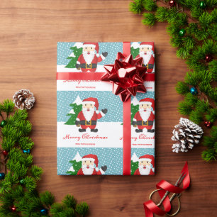 Schattige Kerstman met gepersonaliseerde tekst Ker Cadeaupapier