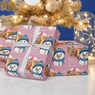 Schattige Kerstman met Persoonlijke Foto Cadeaupapier
