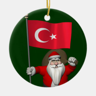 Schattige kerstman met vlag van Turkije Keramisch Ornament
