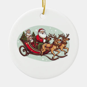 Schattige Kerstman reist met trein getrokken door Keramisch Ornament