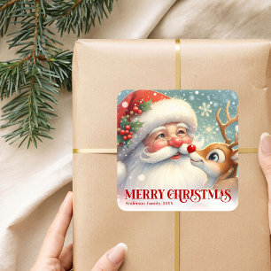 Schattige kerstman Rudolph Persoonlijke vakantie K Vierkante Sticker