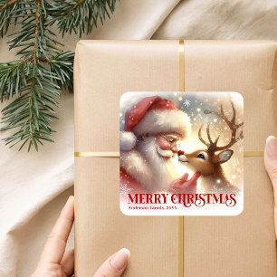 Schattige kerstman Rudolph Persoonlijke vakantie K Vierkante Sticker