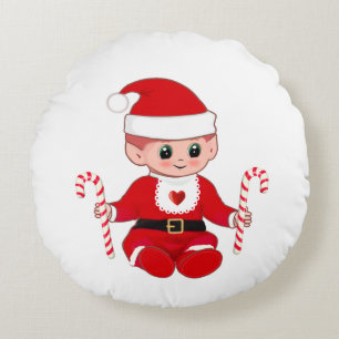 Schattige Kerstman Santa Baby Elf & Suikerstokjes Rond Kussen