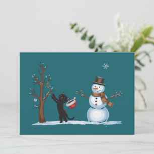 Schattige Kerstman Sneeuwpop Kattenliefhebber Kers Feestdagenkaart