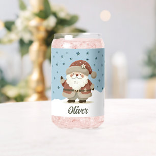 Schattige Kerstman Sneeuwvlokken Kinderen Naam Blikvorm Glas