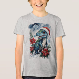 Schattige Kerstman T-Rex Santa Tri-Blend Shirt