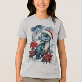 Schattige Kerstman T-Rex Santa Tri-Blend Shirt (Voorkant)