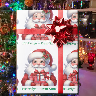 Schattige Kerstman Voeg naam van kind toe Kerstrol Cadeaupapier