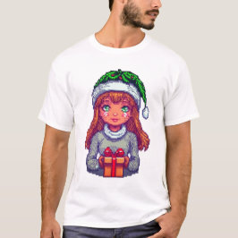 Schattige Kerstmeisje Pixel Art Tshirt