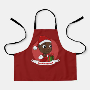 Schattige Kerstmis-baby met een cadeau en de kerst Schort