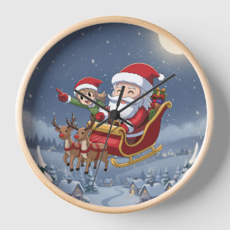 Schattige Kerstmis Chibi Kerstman en Elf Klok