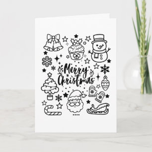 Schattige Kerstmis Doodle Kunst Kaart