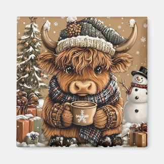 Schattige Kerstmis Hoogland Koe Magneet