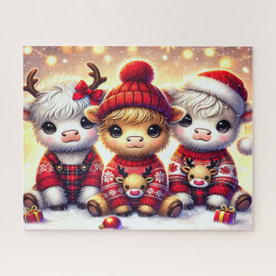 Schattige Kerstmis Hoogland Koeien Legpuzzel