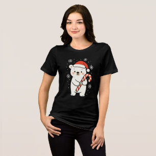 Schattige Kerstmis Ijsbeer met Kerstman Hoed en Su Tri-Blend Shirt