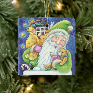 Schattige Kerstmis, Kerstman in Schoorsteen met Sp Keramisch Ornament
