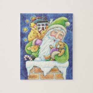 Schattige Kerstmis, Kerstman in Schoorsteen met Sp Legpuzzel