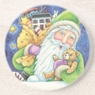 Schattige Kerstmis, Kerstman in Schoorsteen met Sp Zandsteen Onderzetter