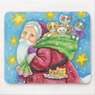 Schattige Kerstmis, Kerstman met Kittens en Katten Muismat