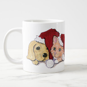 Schattige Kerstmis Labrador Puppy en Oranje Tabby Jumbo Beker