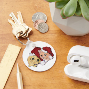 Schattige Kerstmis Labrador Puppy en Oranje Tabby Sleutelhanger