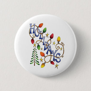 Schattige Kerstmis, Lichten en Sterren met Vakanti Ronde Button 5,7 Cm
