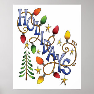 Schattige Kerstmis, Lichtjes en Sterren met Vakant Poster