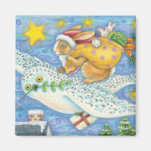 Schattige Kerstmis met Konijn als Kerstman op Uil Magneet