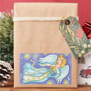 Schattige Kerstmis, muzikale engel die haar hoorn  Rechthoekige Sticker
