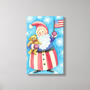Schattige Kerstmis, Patriottische Kerstman met Vla Canvas Afdruk