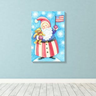 Schattige Kerstmis, Patriottische Kerstman met Vla Canvas Afdruk