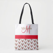 Schattige Kerstmis Rendier Patroon Monogram Wit Draagtas (Voorkant)