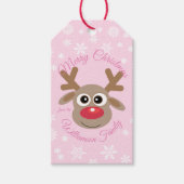 Schattige Kerstmis rendier roze Script naam Girly Cadeaulabel (Voorkant)